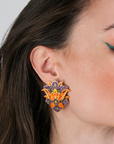 Royal World Purple Crystal Orange Enamel Crystal Earrings