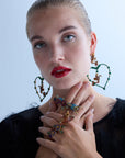 Secret of Heart Green Big Heart Garnet Dragon Earrings