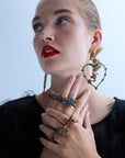 Secret of Heart Green Big Heart Garnet Dragon Earrings