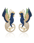 Mystery of Art Dark Blue & Green & White Crystal Mythological Sphinx Earrings