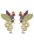Power of Spirit Ruby & Green Crystal Elegant Eagle Earrings