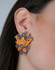 Royal World Purple Crystal Orange Enamel Crystal Earrings