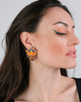 Royal World Purple Crystal Orange Enamel Crystal Earrings