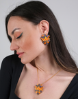 Royal World Purple Crystal Orange Enamel Crystal Earrings