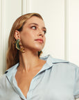Sultan of The Ocean Green & Dark Blue Crystal Flashy Earrings