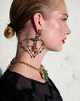 Secret of Heart Green Big Heart Garnet Dragon Earrings