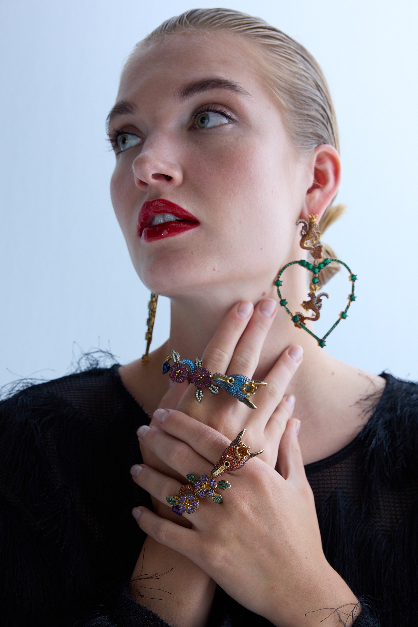 Secret of Heart Green Big Heart Garnet Dragon Earrings