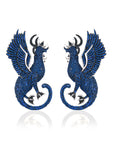 Mystery of Art Dark Blue Crystal Mythological Sphinx Earrings