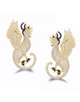 Mystery of Art White Crystal Mythological Sphinx Earrings