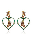 Secret of Heart Green Big Heart Garnet Dragon Earrings
